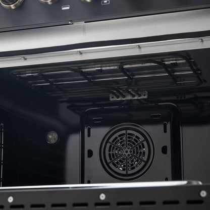 Cuisinière bi-énergie Forno Galiano de 36 pouces, design noir et laiton antique, 6 brûleurs scellés, 83 000 BTU, four à convection véritable de 5,36 pi³