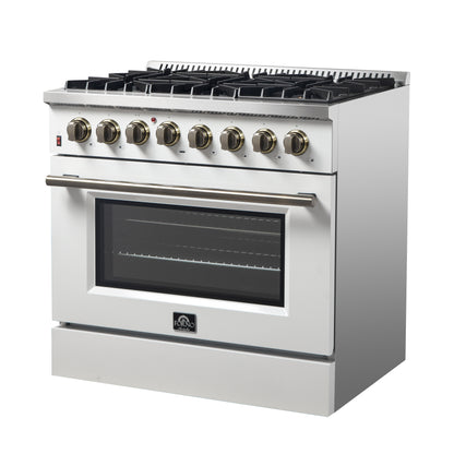 Cuisinière bi-énergie autonome Forno Galiano de 36 po, blanche