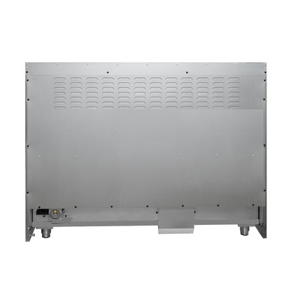 Gama de combustible dual Galiano de 48 pulgadas, diseño en blanco y latón antiguo con 8 quemadores sellados, 107,000 BTU, hornos dobles de 6.58 pies cúbicos y plancha
