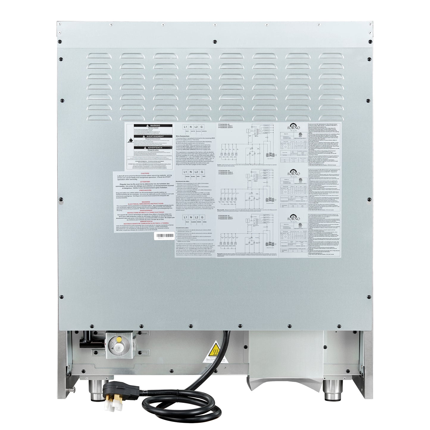 Cuisinière à gaz double foyer autonome à portes françaises Forno Galiano de 30 pouces, noire