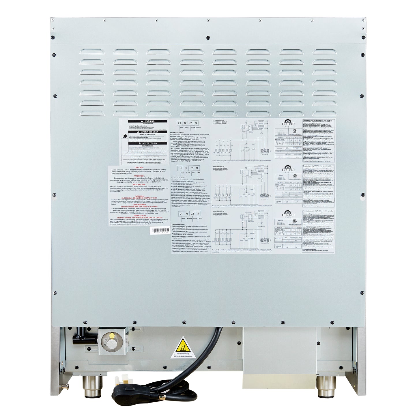 Cocina independiente de 30 pulgadas con puerta francesa y doble combustible, color blanco, Forno Galiano