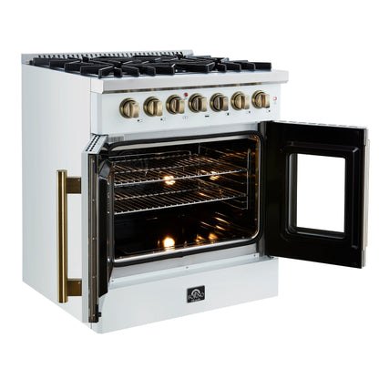 Cocina independiente de 30 pulgadas con puerta francesa y doble combustible, color blanco, Forno Galiano