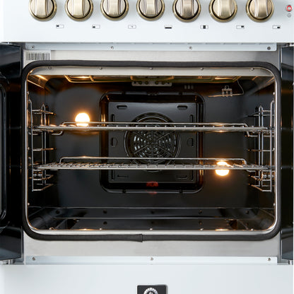Cocina independiente de 30 pulgadas con puerta francesa y doble combustible, color blanco, Forno Galiano