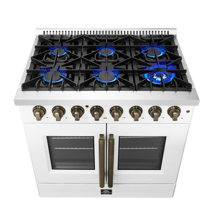 Cocina independiente de combustible dual con puerta francesa Forno Galiano de 36 pulgadas, color blanco