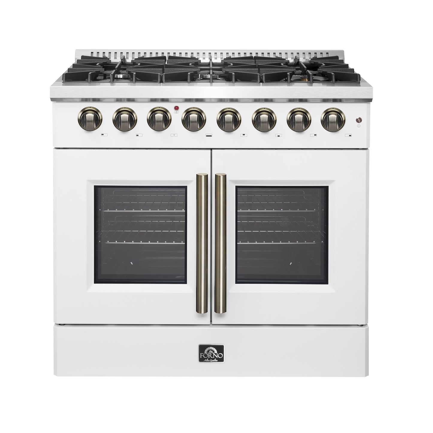 Cocina independiente de combustible dual con puerta francesa Forno Galiano de 36 pulgadas, color blanco