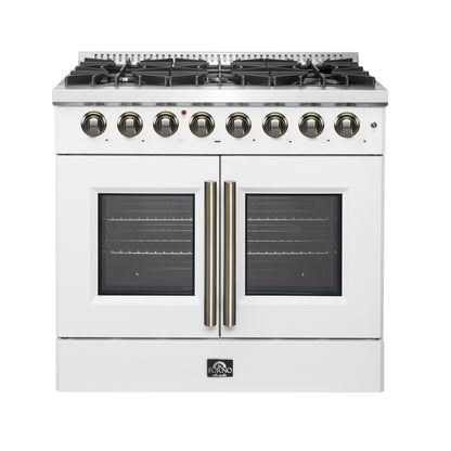 Cocina independiente de combustible dual con puerta francesa Forno Galiano de 36 pulgadas, color blanco