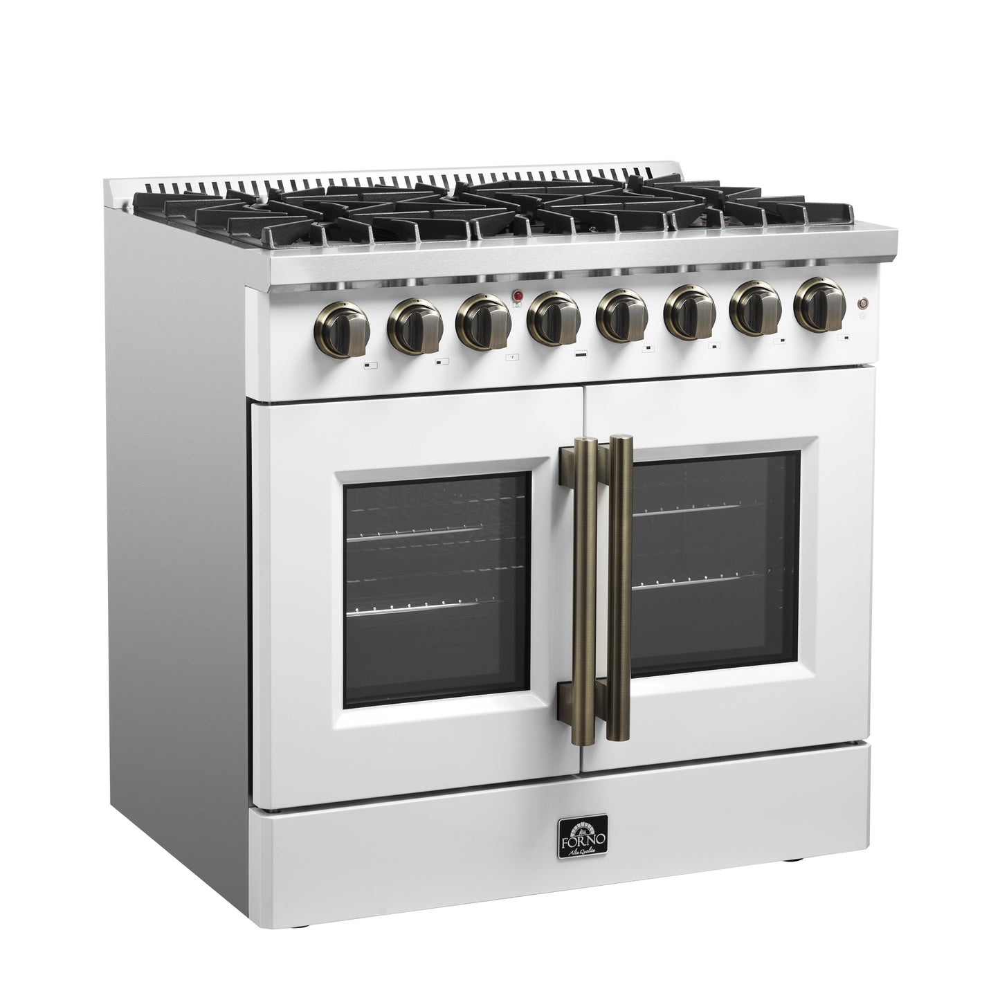 Cocina independiente de combustible dual con puerta francesa Forno Galiano de 36 pulgadas, color blanco