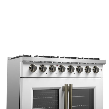 Cocina independiente de combustible dual con puerta francesa Forno Galiano de 36 pulgadas, color blanco