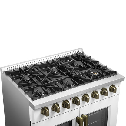 Cocina independiente de combustible dual con puerta francesa Forno Galiano de 36 pulgadas, color blanco