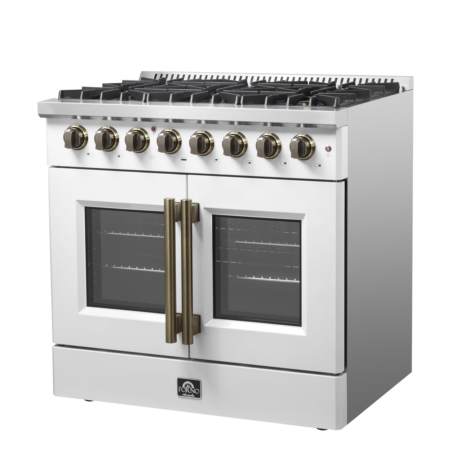 Cocina independiente de combustible dual con puerta francesa Forno Galiano de 36 pulgadas, color blanco