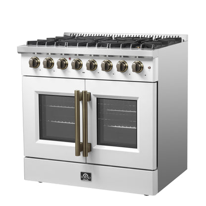 Cocina independiente de combustible dual con puerta francesa Forno Galiano de 36 pulgadas, color blanco