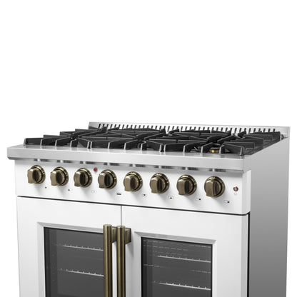 Cocina independiente de combustible dual con puerta francesa Forno Galiano de 36 pulgadas, color blanco