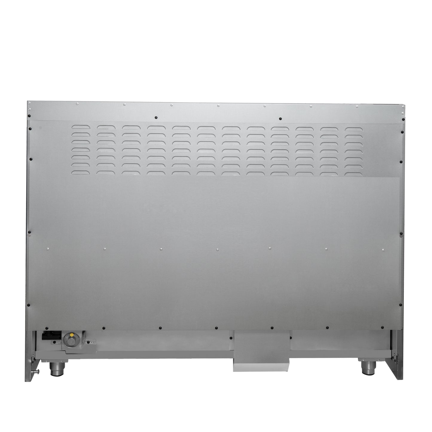 Cocina de doble combustible Forno Galiano de 48 pulgadas con puerta francesa, diseño en negro y latón antiguo, 8 quemadores sellados, 107,000 BTU, plancha, hornos dobles de 6.58 pies cúbicos