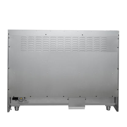 Cocina de doble combustible Forno Galiano de 48 pulgadas con puerta francesa, diseño en negro y latón antiguo, 8 quemadores sellados, 107,000 BTU, plancha, hornos dobles de 6.58 pies cúbicos