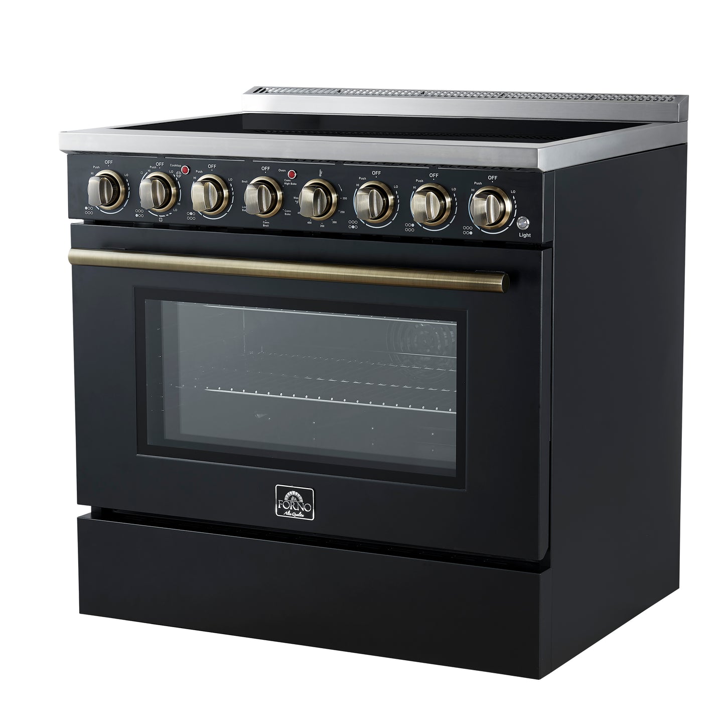 Cocina eléctrica independiente Forno Paolo de 36 pulgadas, color negro, acero inoxidable, 5.44 pies cúbicos, horno de convección real, eficiencia energética