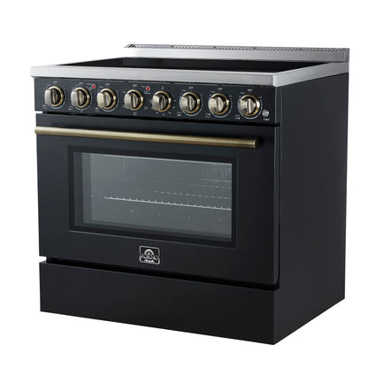 Cocina eléctrica independiente Forno Paolo de 36 pulgadas, color negro, acero inoxidable, 5.44 pies cúbicos, horno de convección real, eficiencia energética