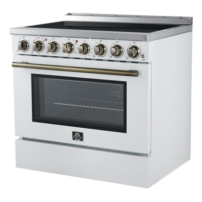 Cocina eléctrica independiente Forno Paolo de 36 pulgadas, color blanco, acero inoxidable, 5.44 pies cúbicos, horno de convección real, eficiencia energética