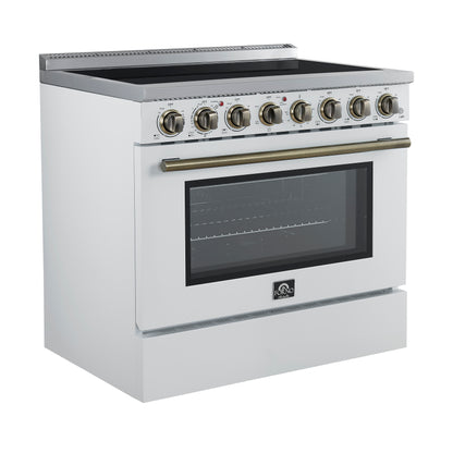 Cocina eléctrica independiente Forno Paolo de 36 pulgadas, color blanco, acero inoxidable, 5.44 pies cúbicos, horno de convección real, eficiencia energética