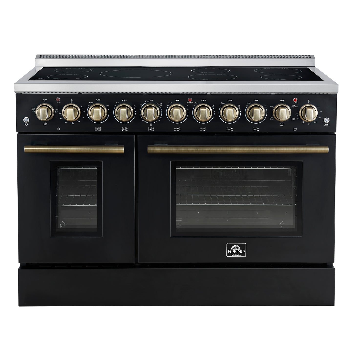 Forno Paolo 48 Inch Freestanding Electric Range in Black with Antique Brass, 6.7 cu.ft, True Convection Oven, Energy Efficient