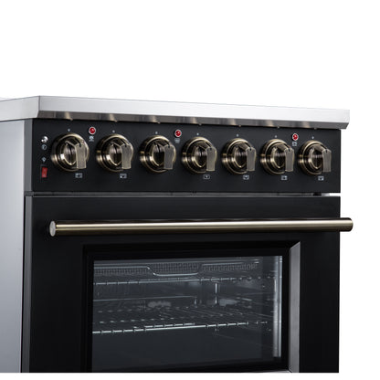 Massimo 30 Inch Freestanding Electric range, 5 radiant burners, 4.32 cf. True Convection oven, Air fryer kit, Black - Forno Appliances