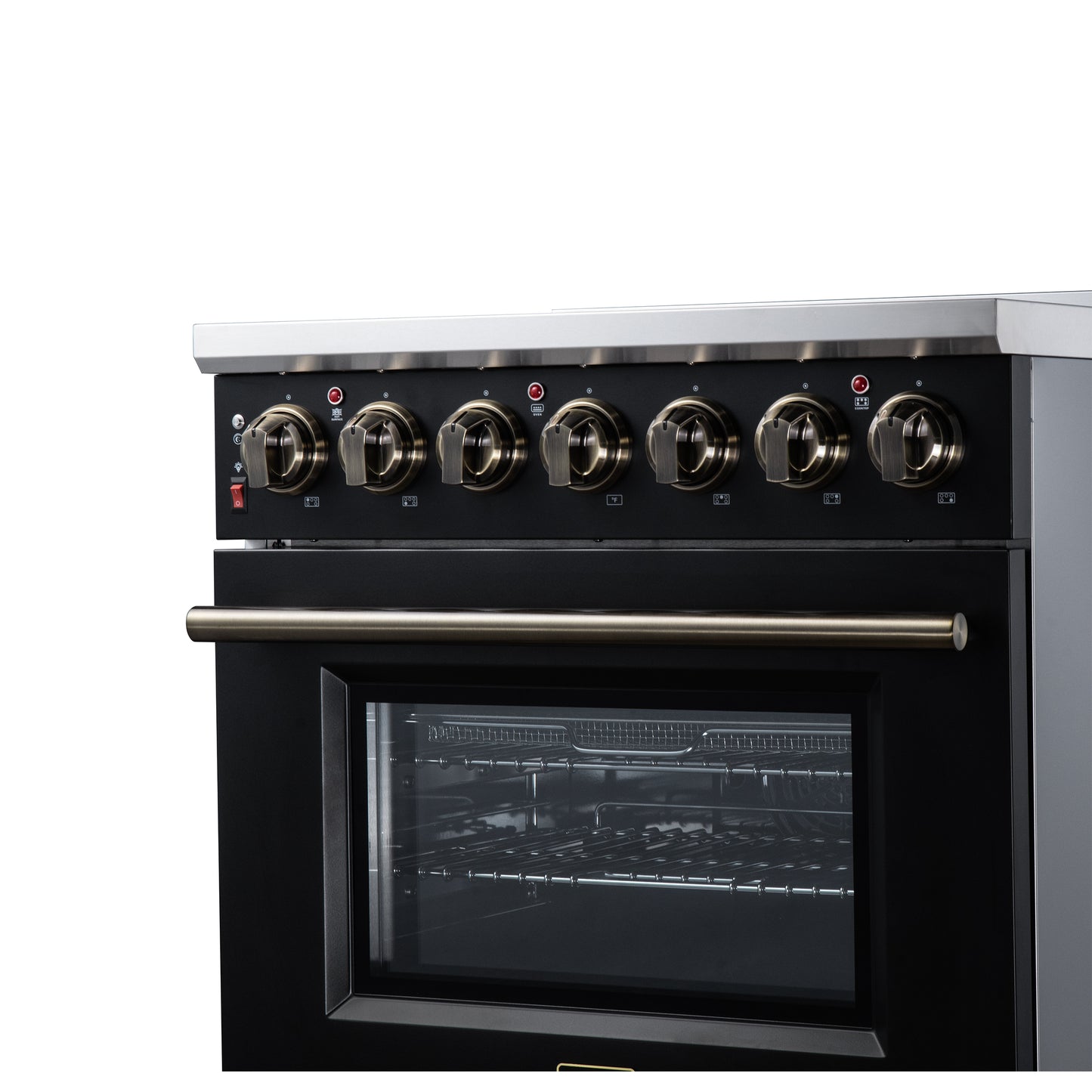 Massimo 30 Inch Freestanding Electric range, 5 radiant burners, 4.32 cf. True Convection oven, Air fryer kit, Black - Forno Appliances