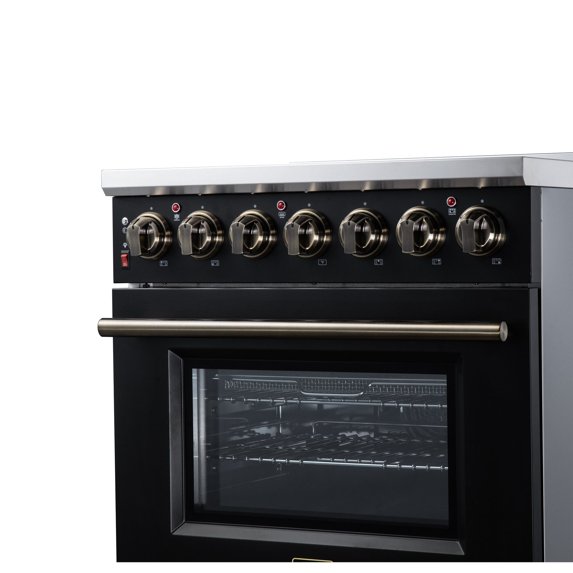 Massimo 30 Inch Freestanding Electric range, 5 radiant burners, 4.32 cf. True Convection oven, Air fryer kit, Black - Forno Appliances