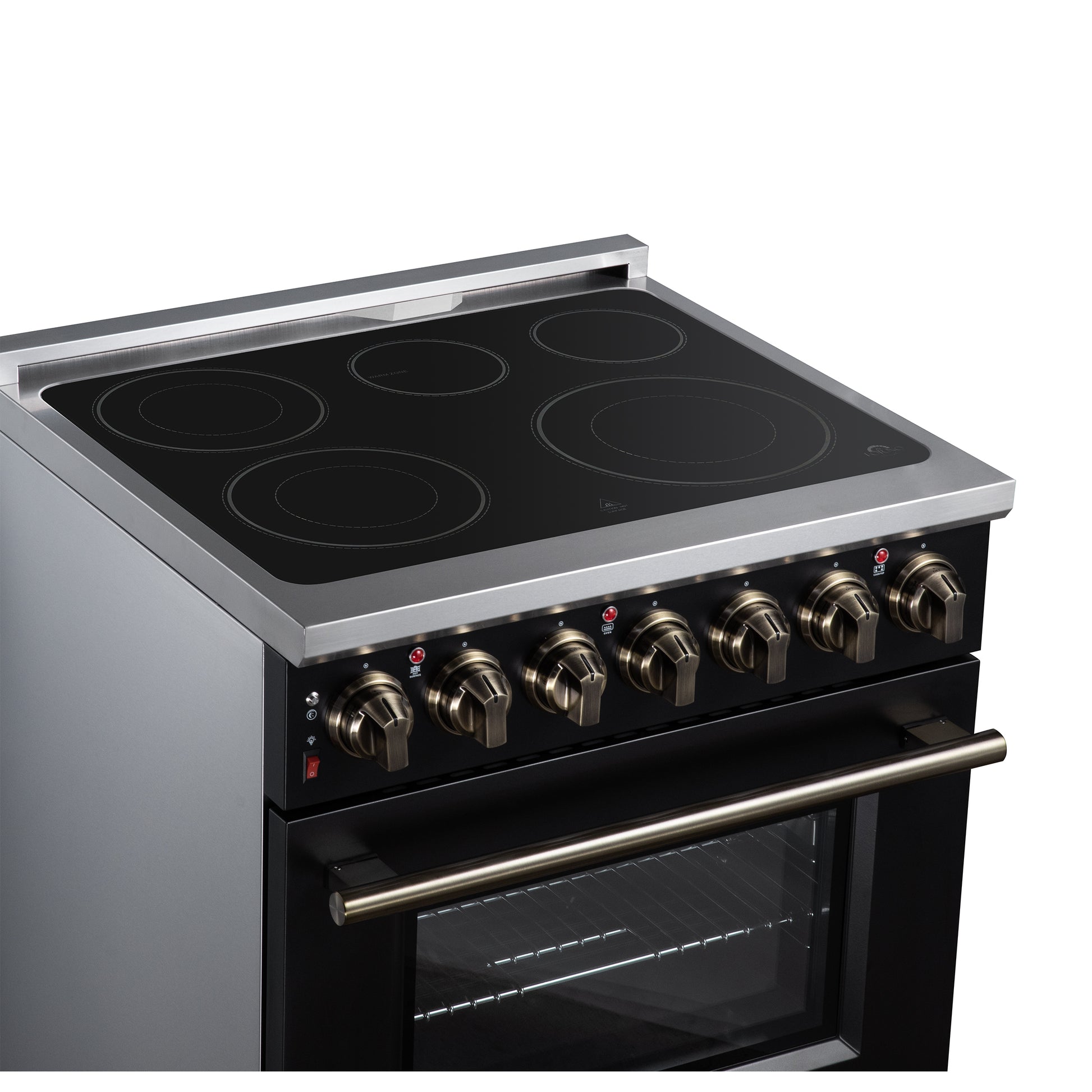 Massimo 30 Inch Freestanding Electric range, 5 radiant burners, 4.32 cf. True Convection oven, Air fryer kit, Black - Forno Appliances
