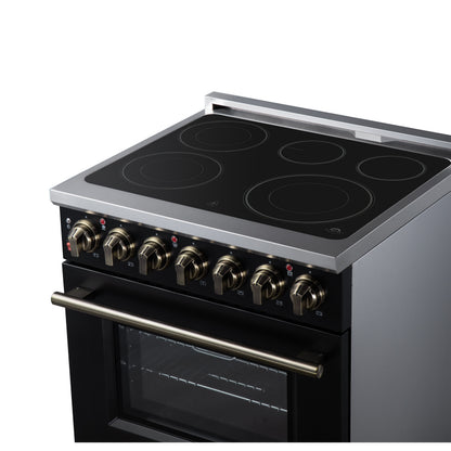 Massimo 30 Inch Freestanding Electric range, 5 radiant burners, 4.32 cf. True Convection oven, Air fryer kit, Black - Forno Appliances