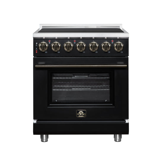 Massimo 30 Inch Freestanding Electric range, 5 radiant burners, 4.32 cf. True Convection oven, Air fryer kit, Black - Forno Appliances
