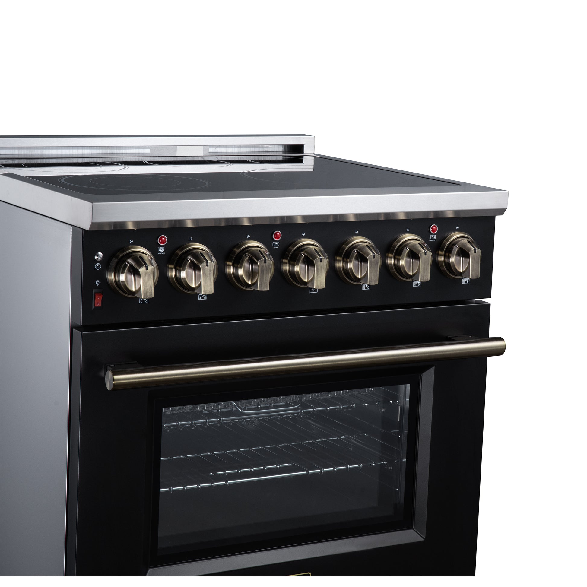 Massimo 30 Inch Freestanding Electric range, 5 radiant burners, 4.32 cf. True Convection oven, Air fryer kit, Black - Forno Appliances