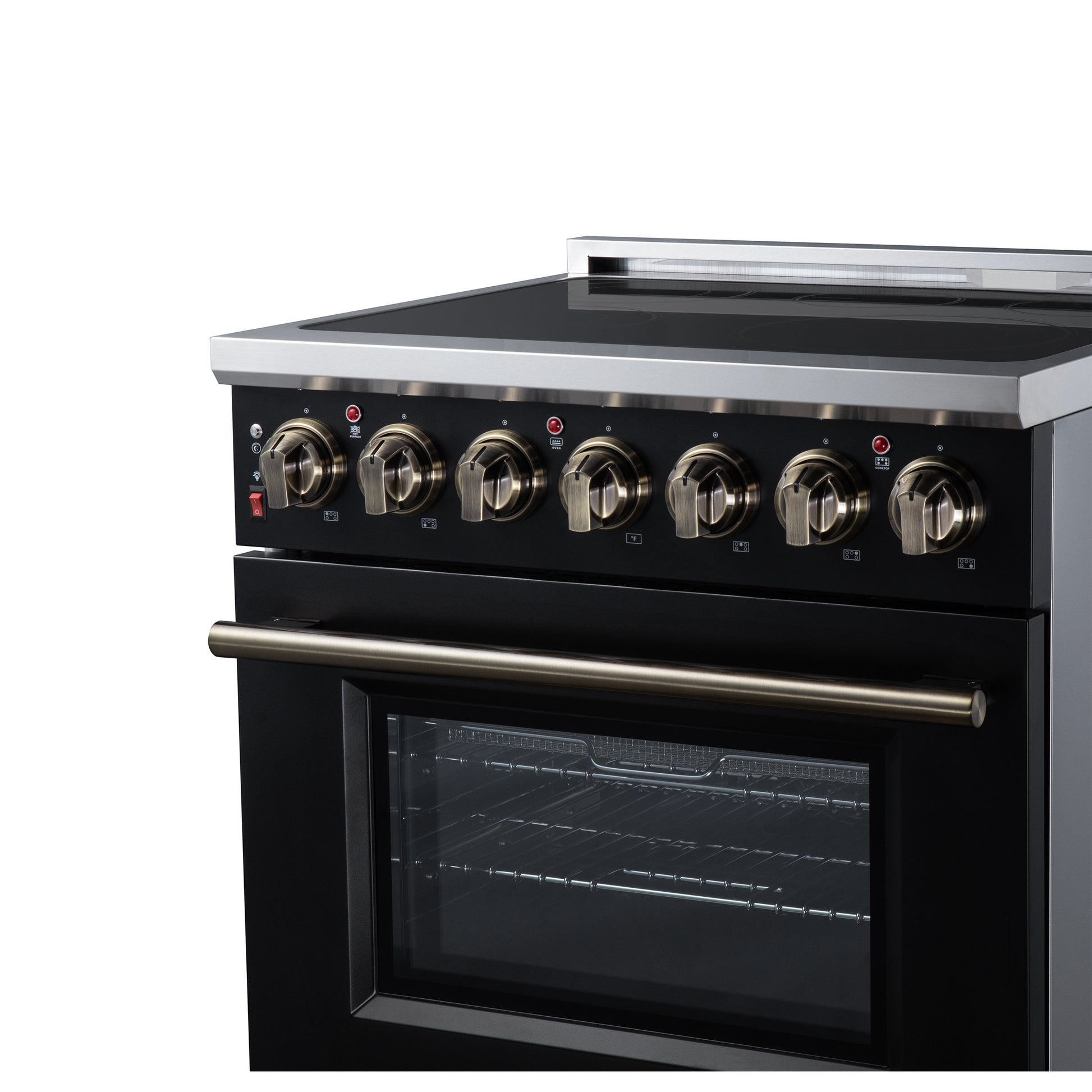 Massimo 30 Inch Freestanding Electric range, 5 radiant burners, 4.32 cf. True Convection oven, Air fryer kit, Black - Forno Appliances