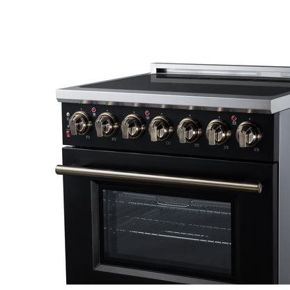 Massimo 30 Inch Freestanding Electric range, 5 radiant burners, 4.32 cf. True Convection oven, Air fryer kit, Black - Forno Appliances