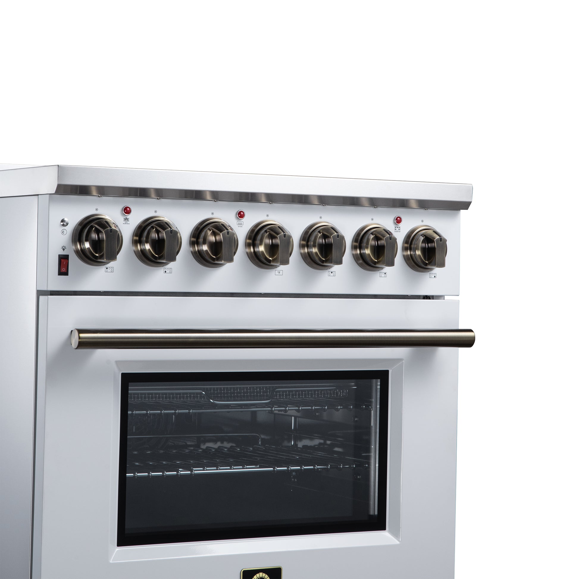 Massimo 30 Inch Freestanding Electric range, 5 radiant burners, 4.32 cf. True Convection oven, Air Fryer Kit, White - Forno Appliances