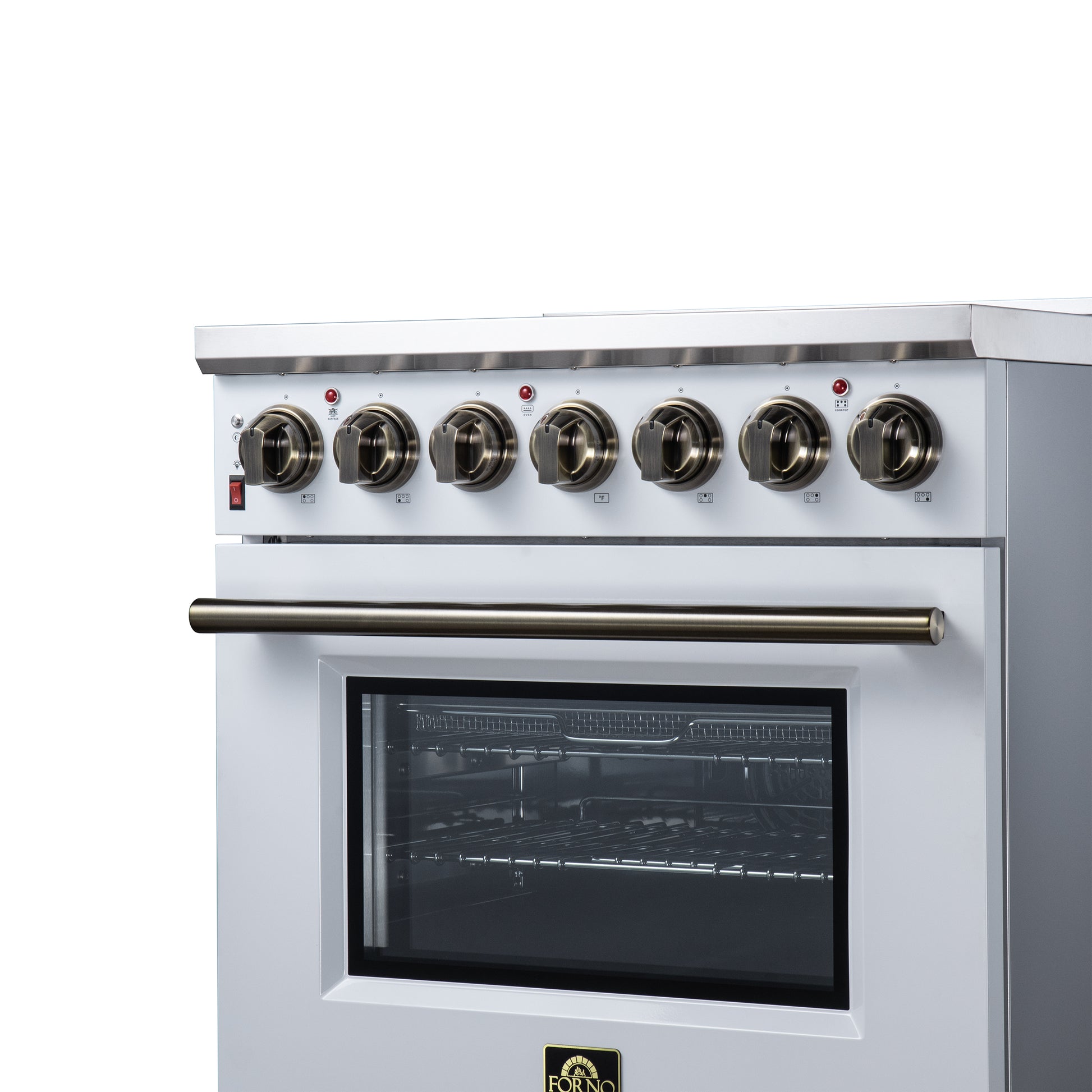 Massimo 30 Inch Freestanding Electric range, 5 radiant burners, 4.32 cf. True Convection oven, Air Fryer Kit, White - Forno Appliances