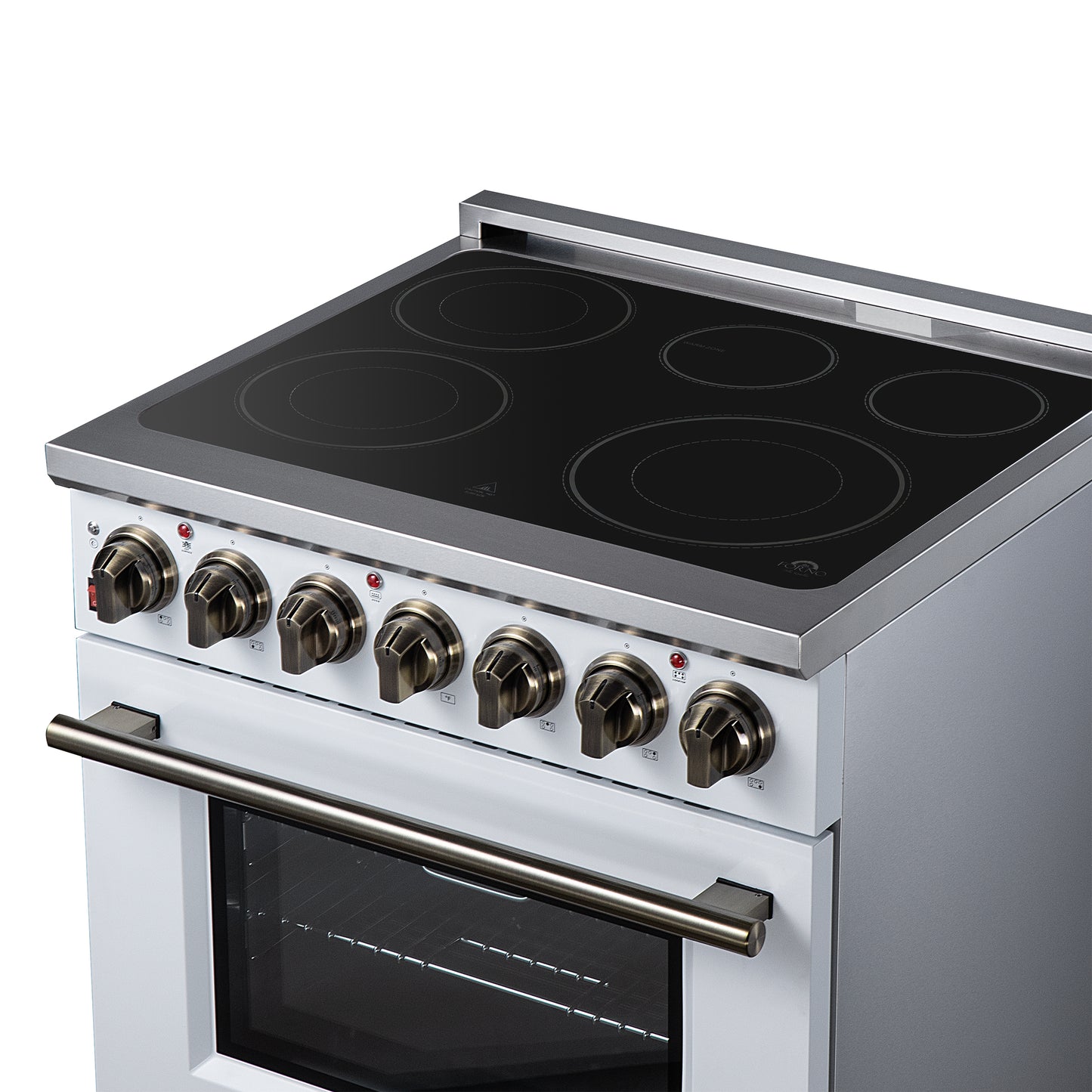 Massimo 30 Inch Freestanding Electric range, 5 radiant burners, 4.32 cf. True Convection oven, Air Fryer Kit, White - Forno Appliances