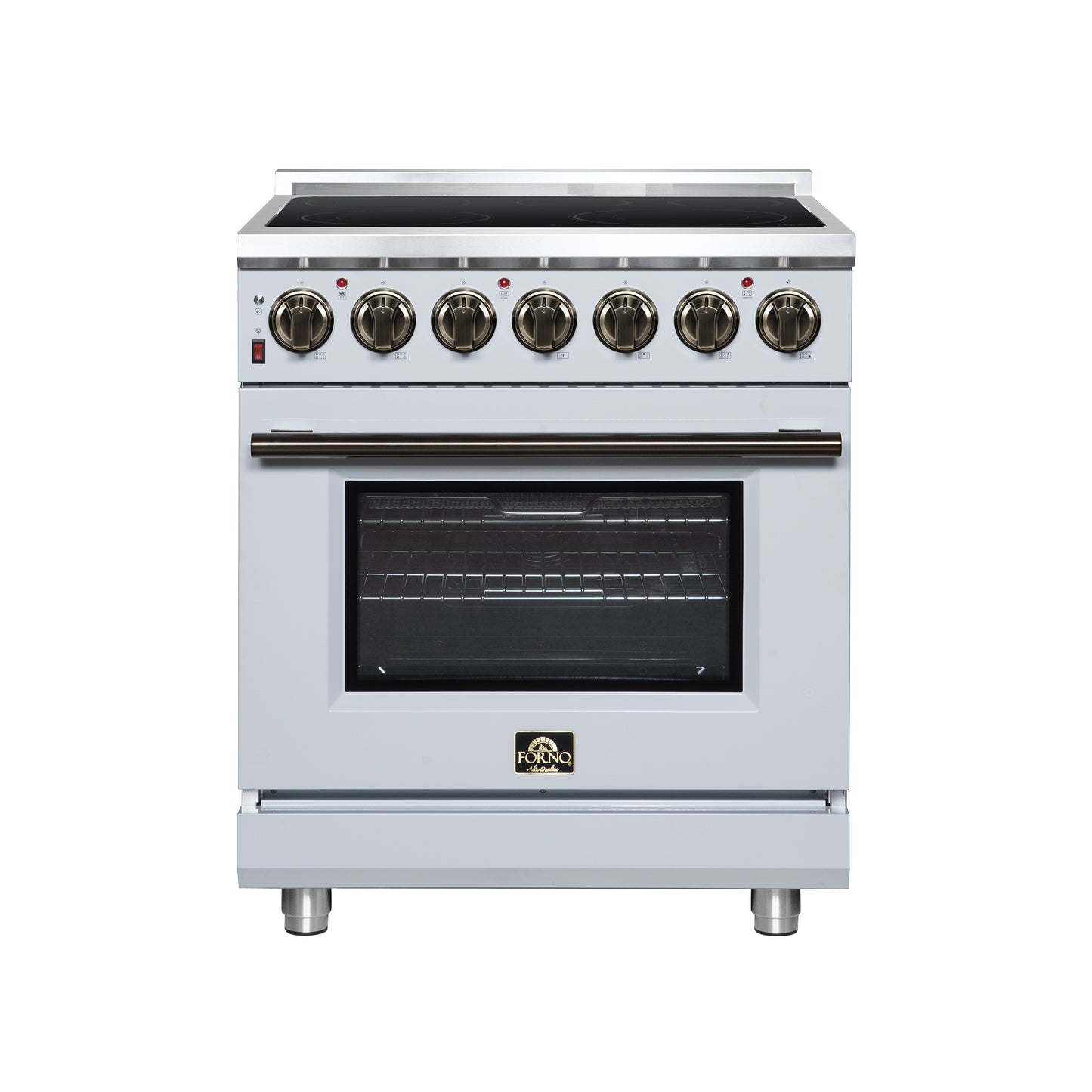 Massimo 30 Inch Freestanding Electric range, 5 radiant burners, 4.32 cf. True Convection oven, Air Fryer Kit, White - Forno Appliances