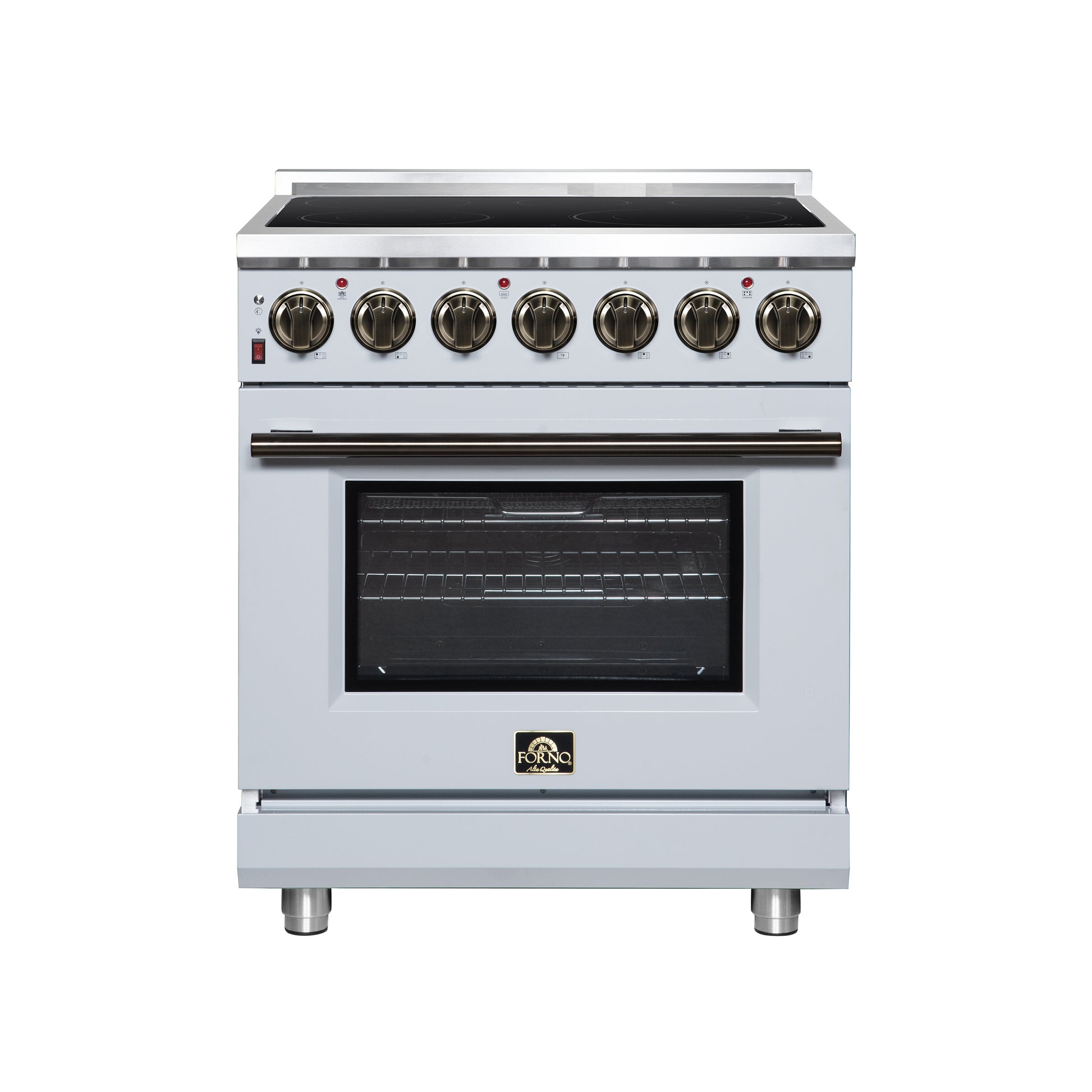 Massimo 30 Inch Freestanding Electric range, 5 radiant burners, 4.32 cf. True Convection oven, Air Fryer Kit, White - Forno Appliances