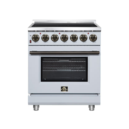Massimo 30 Inch Freestanding Electric range, 5 radiant burners, 4.32 cf. True Convection oven, Air Fryer Kit, White - Forno Appliances