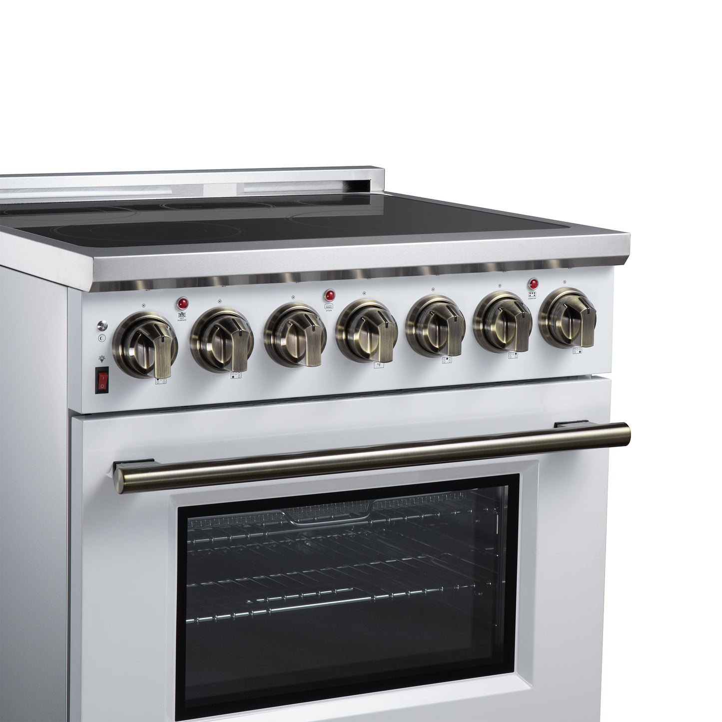 Massimo 30 Inch Freestanding Electric range, 5 radiant burners, 4.32 cf. True Convection oven, Air Fryer Kit, White - Forno Appliances