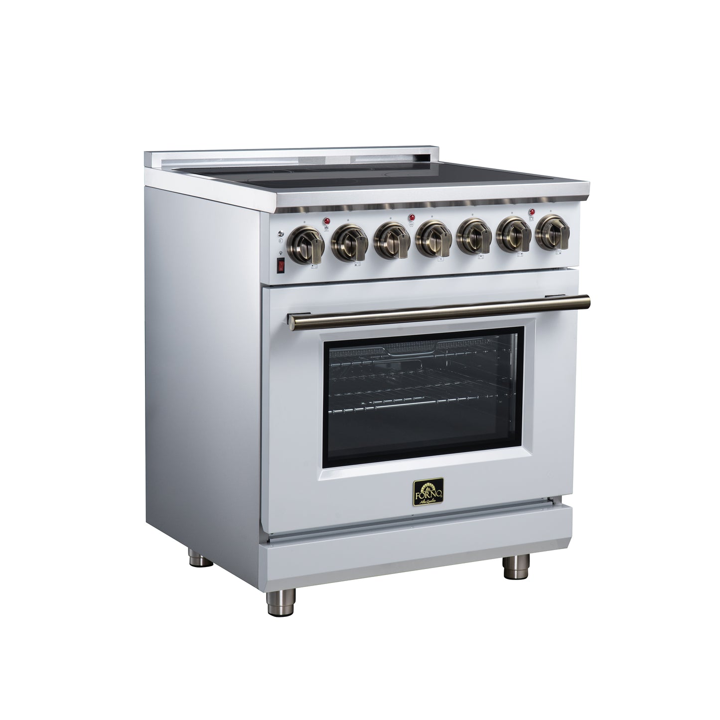 Massimo 30 Inch Freestanding Electric range, 5 radiant burners, 4.32 cf. True Convection oven, Air Fryer Kit, White - Forno Appliances