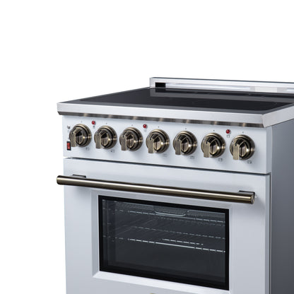 Massimo 30 Inch Freestanding Electric range, 5 radiant burners, 4.32 cf. True Convection oven, Air Fryer Kit, White - Forno Appliances