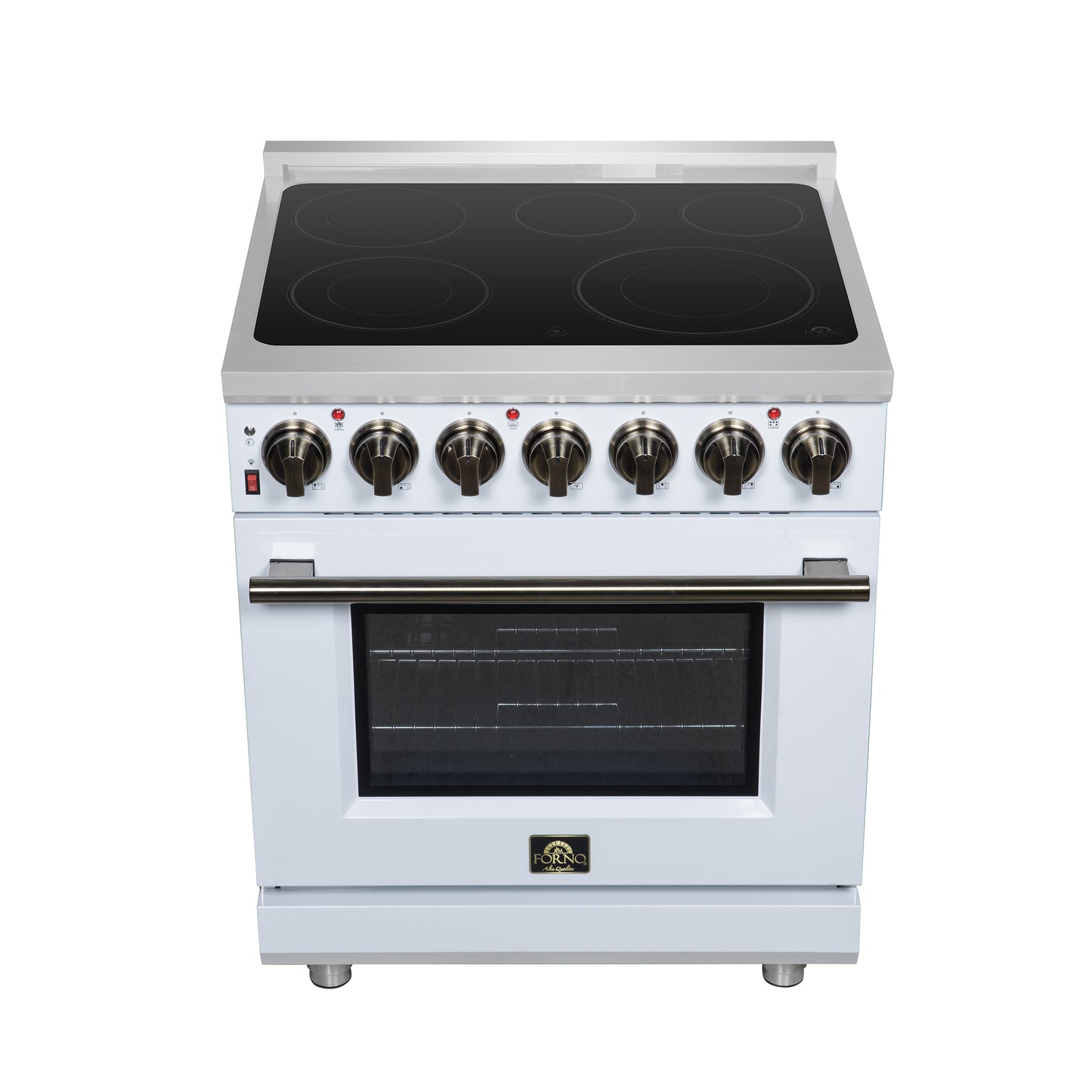 Massimo 30 Inch Freestanding Electric range, 5 radiant burners, 4.32 cf. True Convection oven, Air Fryer Kit, White - Forno Appliances