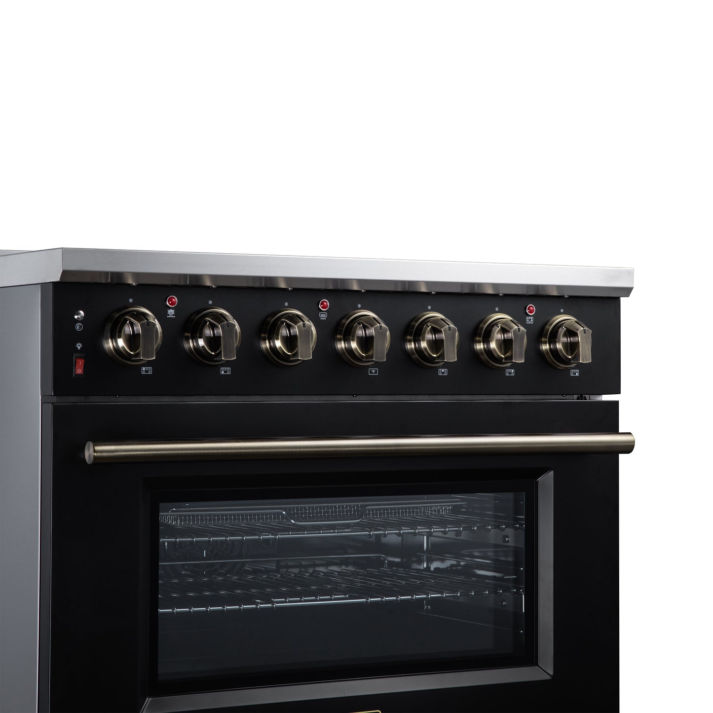 Massimo 36 Inch Freestanding Electric range, 5 radiant burners, 5.36 cf. True Convection oven, Air fryer kit, Black - Forno Appliances