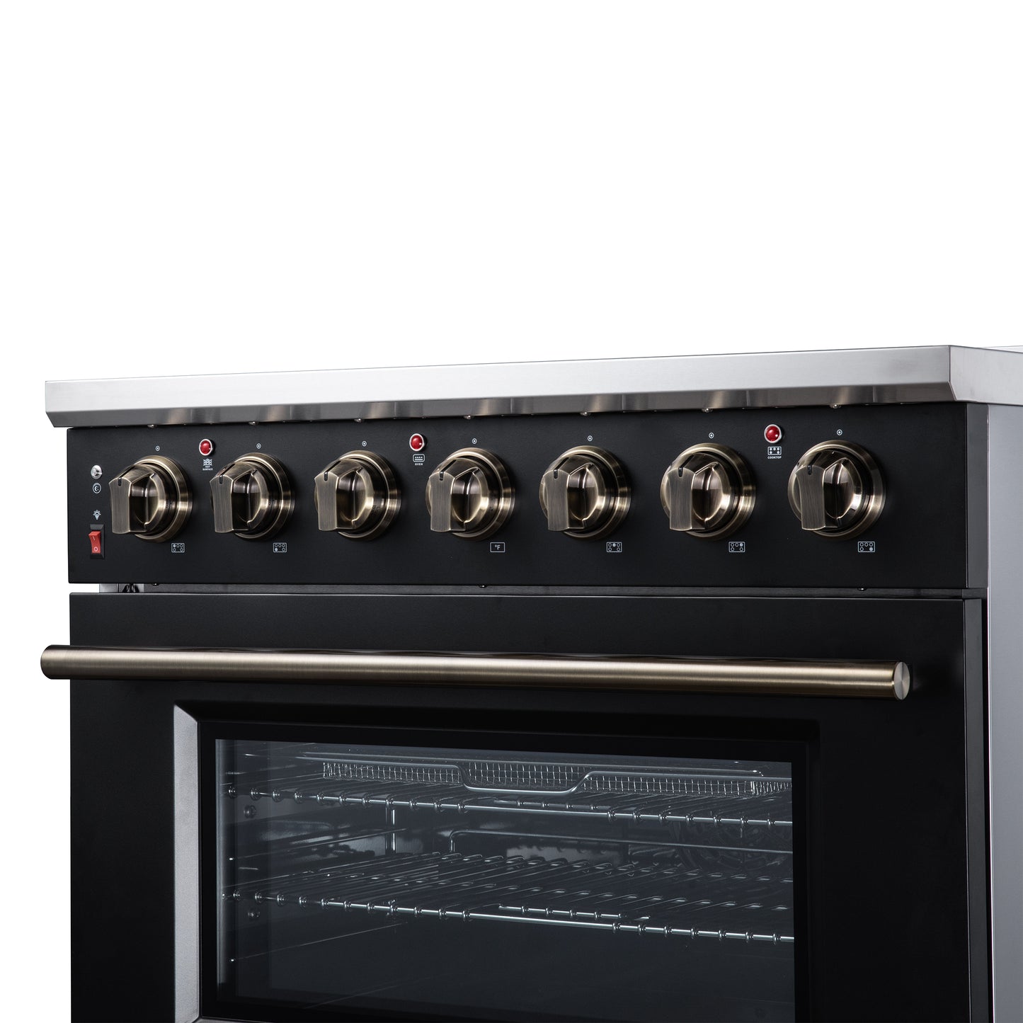Massimo 36 Inch Freestanding Electric range, 5 radiant burners, 5.36 cf. True Convection oven, Air fryer kit, Black - Forno Appliances