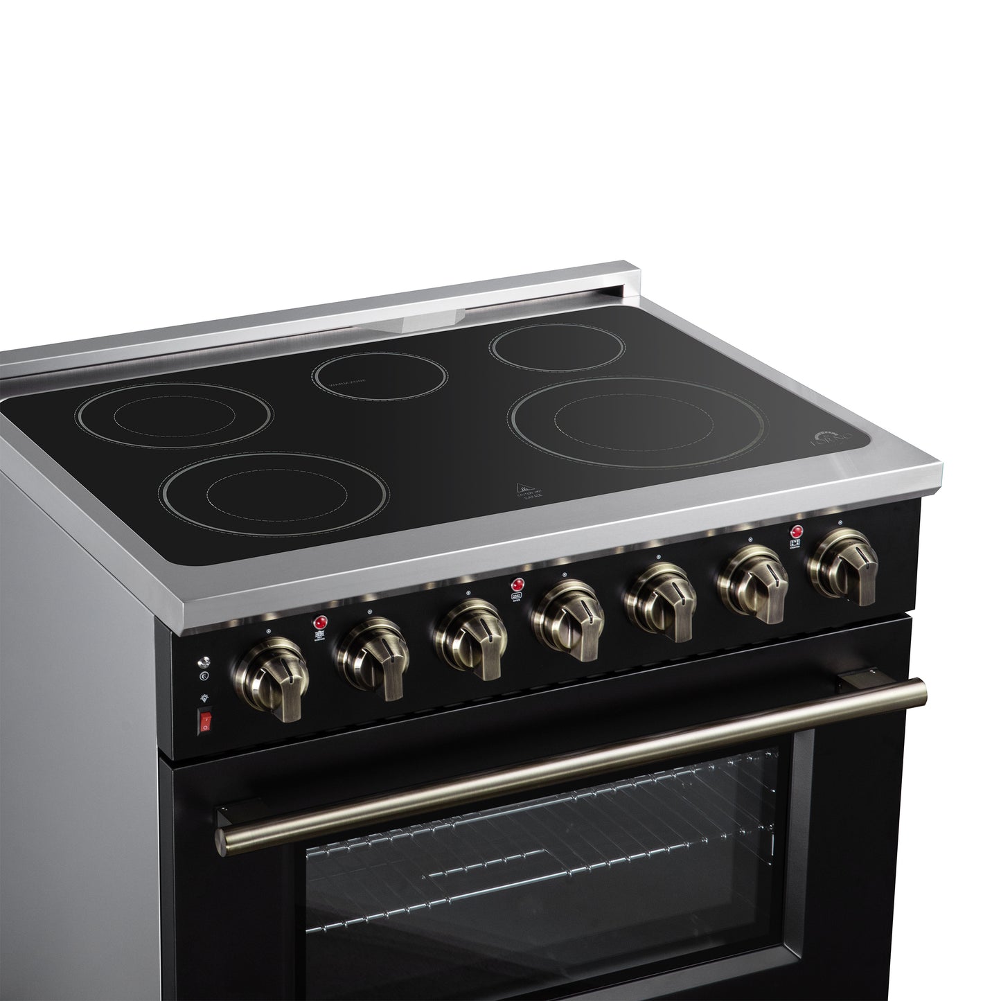 Massimo 36 Inch Freestanding Electric range, 5 radiant burners, 5.36 cf. True Convection oven, Air fryer kit, Black - Forno Appliances
