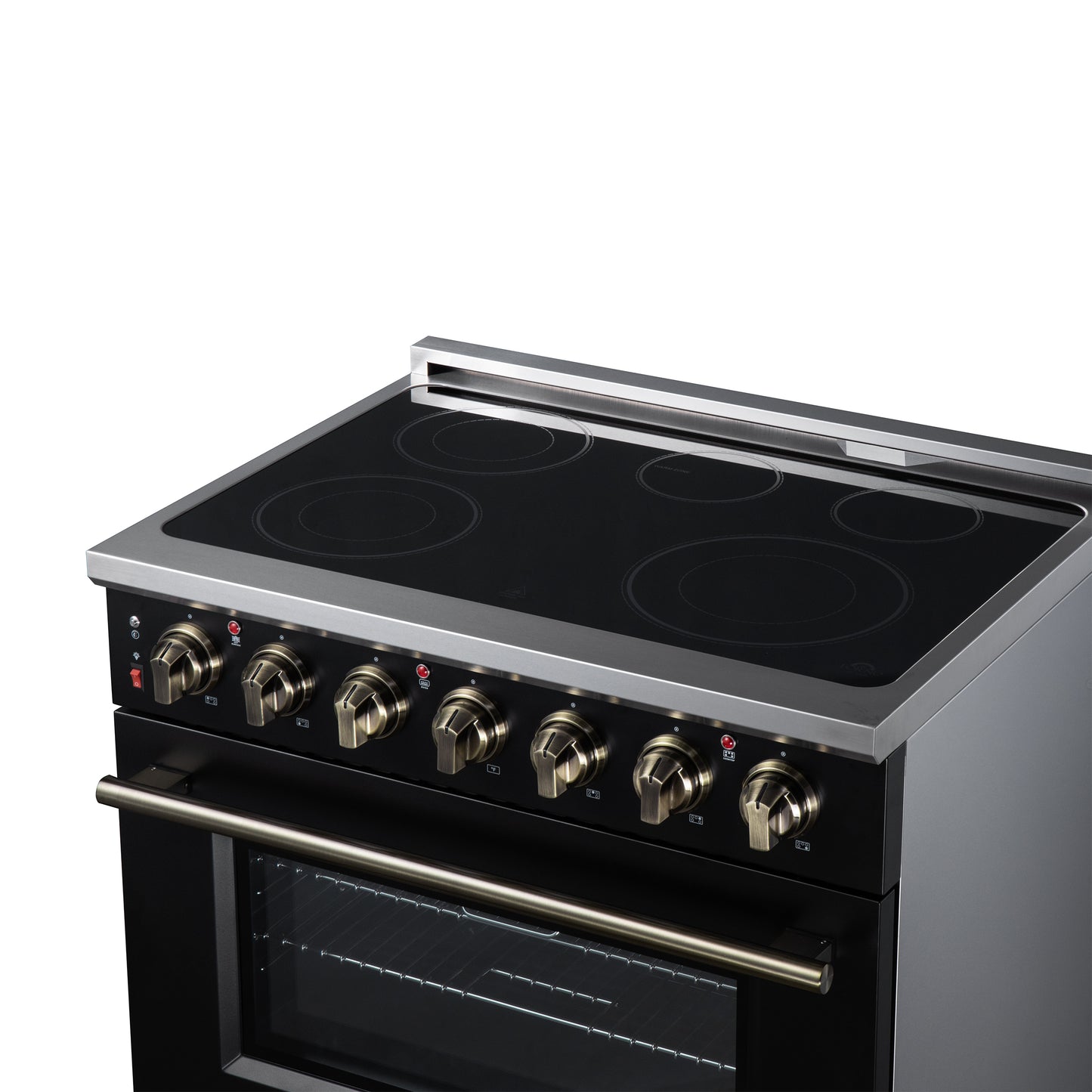 Massimo 36 Inch Freestanding Electric range, 5 radiant burners, 5.36 cf. True Convection oven, Air fryer kit, Black - Forno Appliances