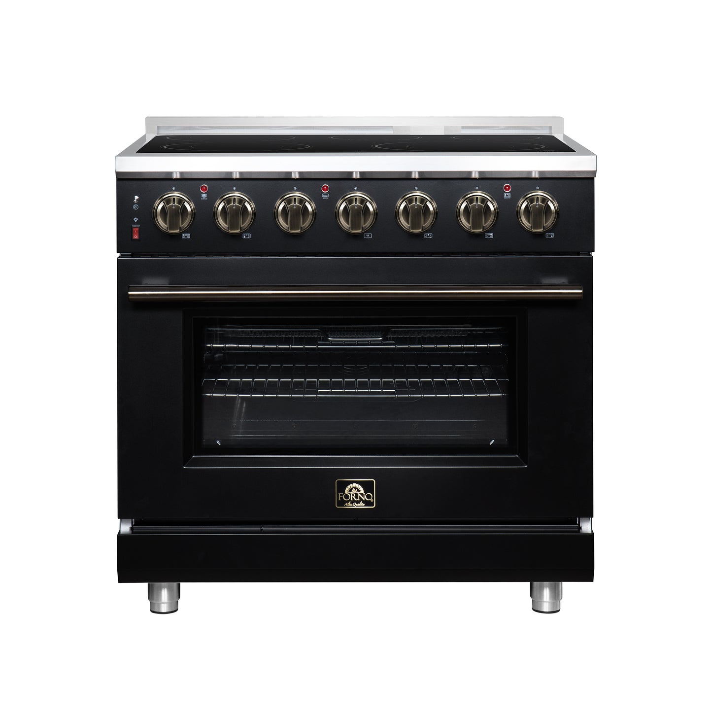 Massimo 36 Inch Freestanding Electric range, 5 radiant burners, 5.36 cf. True Convection oven, Air fryer kit, Black - Forno Appliances