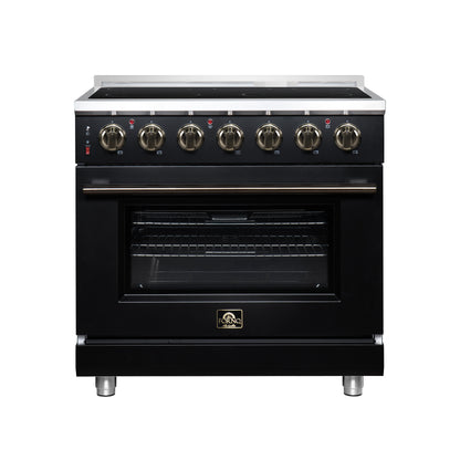 Massimo 36 Inch Freestanding Electric range, 5 radiant burners, 5.36 cf. True Convection oven, Air fryer kit, Black - Forno Appliances
