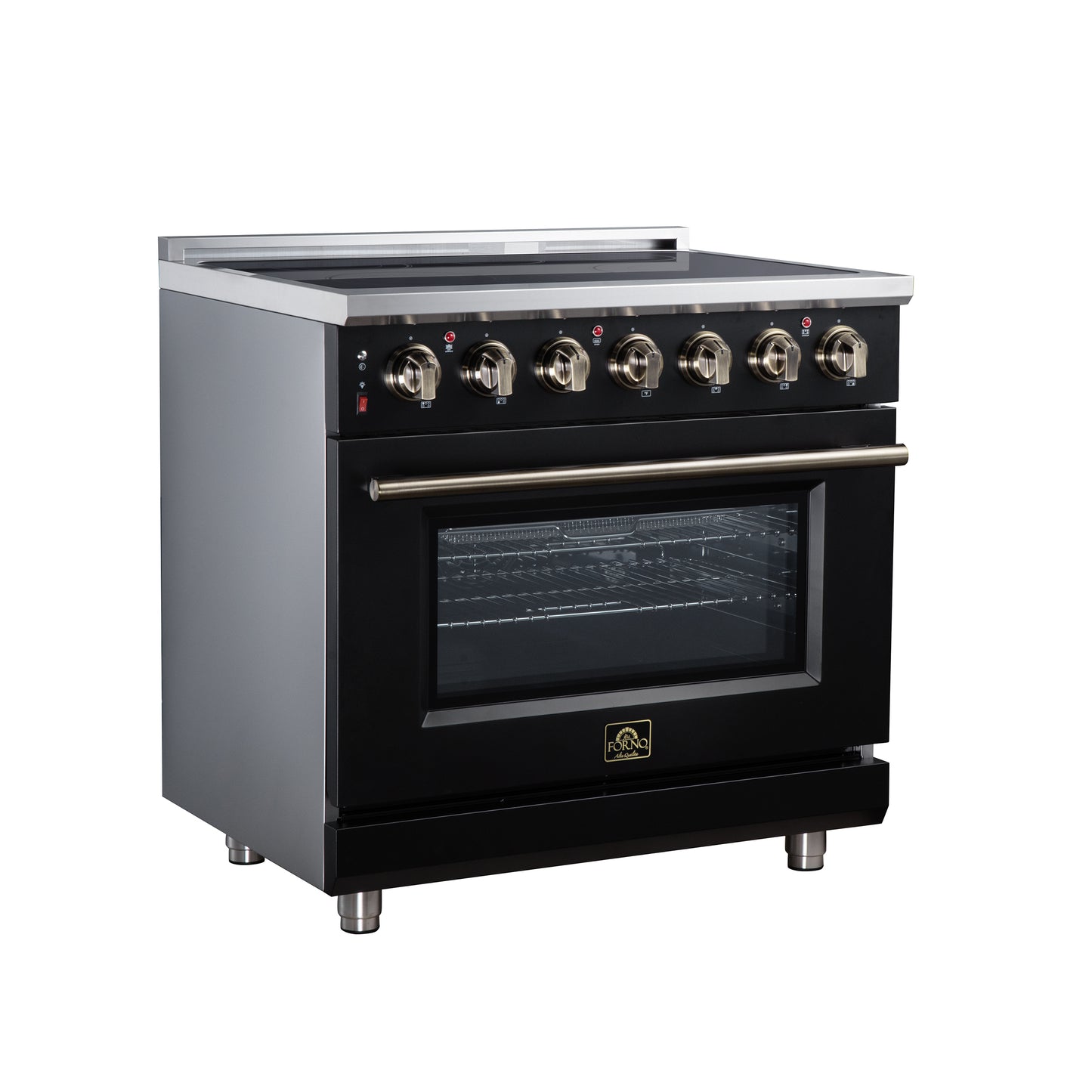 Massimo 36 Inch Freestanding Electric range, 5 radiant burners, 5.36 cf. True Convection oven, Air fryer kit, Black - Forno Appliances