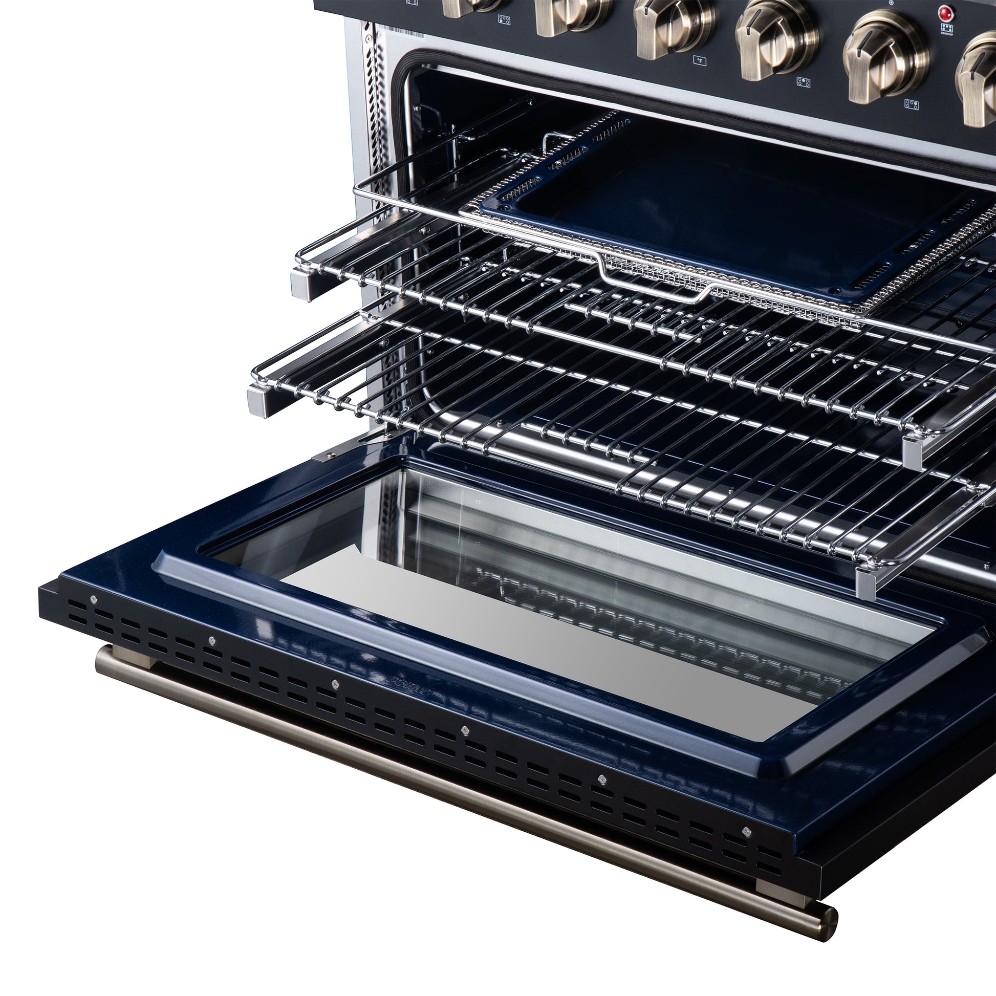 Massimo 36 Inch Freestanding Electric range, 5 radiant burners, 5.36 cf. True Convection oven, Air fryer kit, Black - Forno Appliances